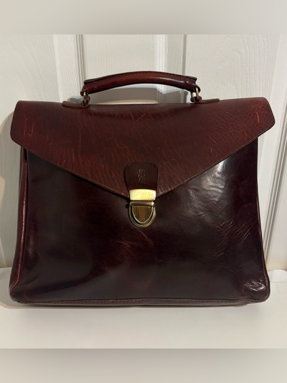 SANDAST LOS ANGELES Oxblood Leather Briefcase/Luxury Messenger Bag, Handmade USA